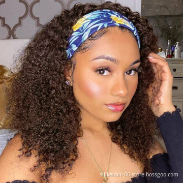 Wholesale 14Inch  African Wrap Hair Style Chic Afro Kinky Curly Wig With Pre-attached Scarf Black Women Synthetic Headband Wigs